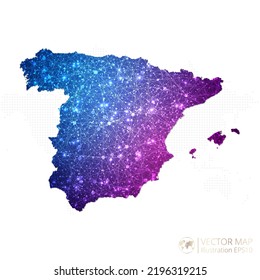 Spain map in geometric wireframe blue with purple polygonal style gradient graphic on white background. Vector Illustration Eps10.