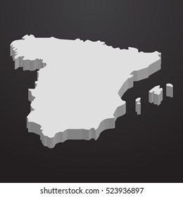 Spain map in gray on a black background 3d