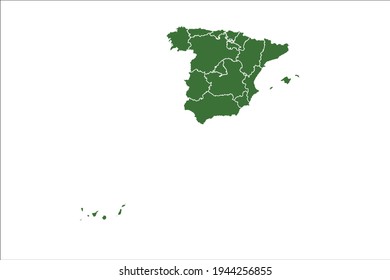 España Mapa color verde sobre fondo blanco