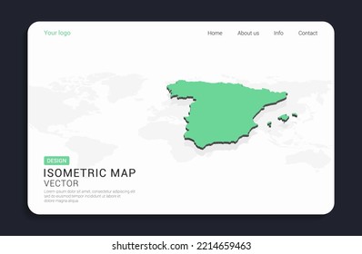 Spain map green on white background with isometric vector.