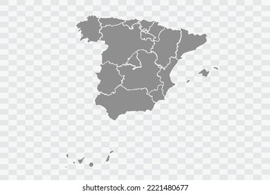 Spain Map grey Color on White Background  Png