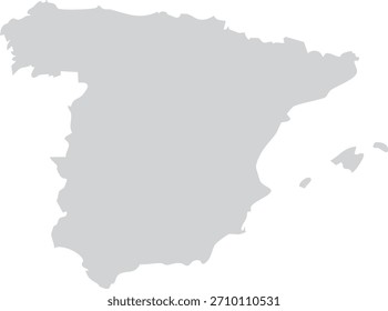 Spain Map Grey Silhouette Editable Vector