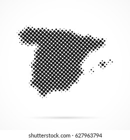 Spain map in halftone. Dotted illustration isolated on a white background.
Vector illustration.