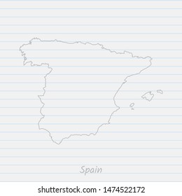 Spain map hand drawn gray outline on notebook background. Vector Illustration EPS10.