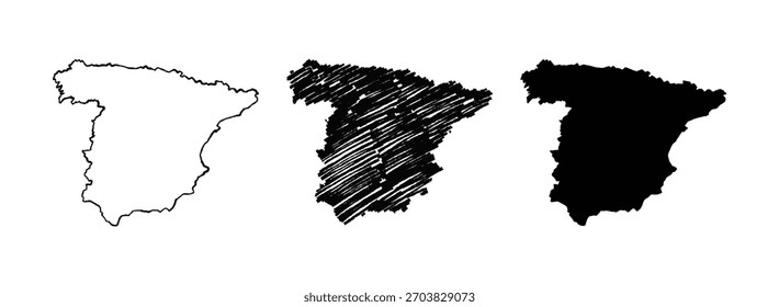 Spain map hand drawn Sketch Scribble background vector, Spain freehand Sketch map, vintage hand drawn map.