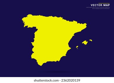 Spain map - High Detailed. Yellow color on dark background. Abstract design vector.