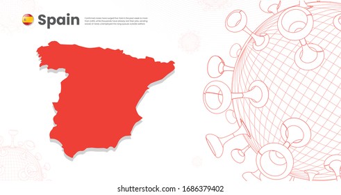 Spain Map infected with Corona Virus Epidemic, global pandemic viruses virology 3D geometric concept