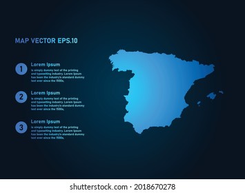 Spain map, infographic style , on dark background with Map World. Wire frame 3D mesh , map 3D,