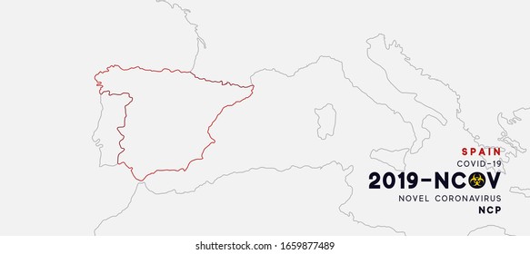 Spain Map infographics, Localization of the outbreak of Virus Covid 19. Novel Coronavirus (2019-nCoV). China pathogen respiratory coronavirus 2019-nCoV. nCoV denoted is single-stranded RNA virus.
