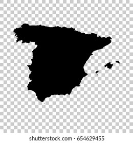 Spain map isolated on transparent background. Black map for your design. Vector illustration, easy to edit.