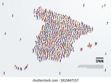 Spain Map. Large group of people form to create a shape of Spain Map. vector illustration.
