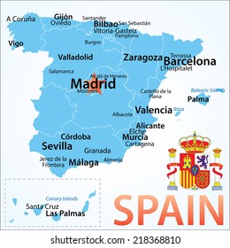 Map Of Spain Cities Spain Map Largest Cities Carefully Scaled: Stockvector (Rechtenvrij)  218368810