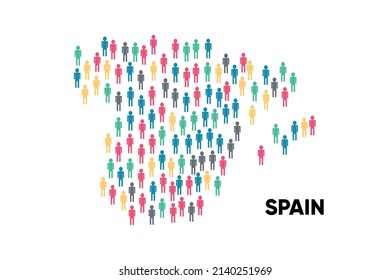 Spanien Karte erstellt von einer Gruppe von Menschen, Bevölkerung. Globalisierung. Menschen aus verschiedenen Ländern