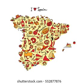 Spain map made from design elements. Sketch for your design