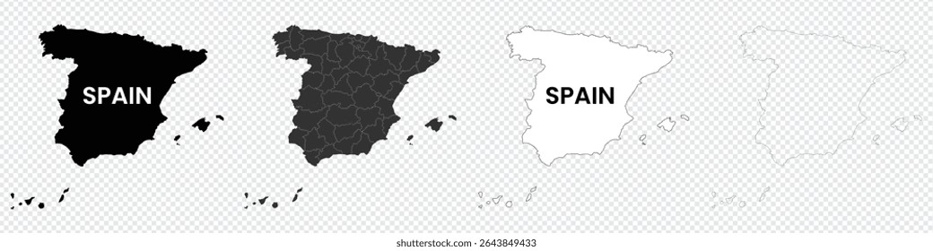 Spain Map . Spain map municipal, region, state division. Spanish Border . State Country . Transparent background.