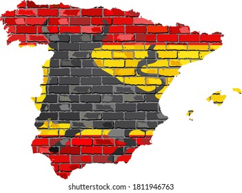 Spain map on a brick wall - Illustration, 
Map of the Spain with flag inside