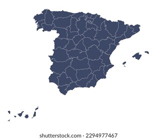 Spain map on dark blue administration map