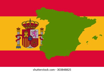 Spain map on a flag background