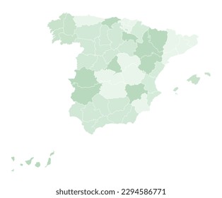 Spain map on the green color of regions and administrative map