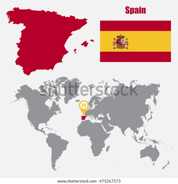 Spain Map On World Map Flag Stock Vector Royalty Free 475267573