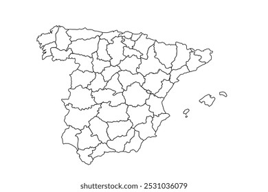 Espanha mapa contorno, ilustração doodle linear. isolado no fundo branco para layouts de site, fundo, educação, preciso, personalizável, Viajar em todo o mundo, mapa silhueta fundo, geografia da terra.