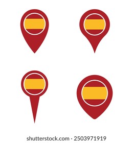 Spain map pointer icons set, Spanish flag symbol