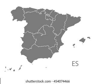 Spain Map With Provinces Grey