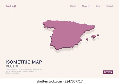 Spain map purple on white background with 3d isometric vector illustration