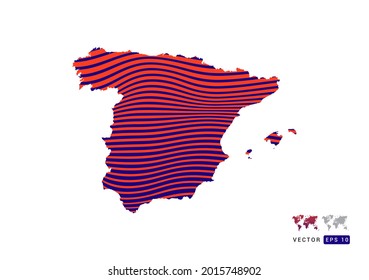 Spain map red and blue of abstract with dynamic waves vector.