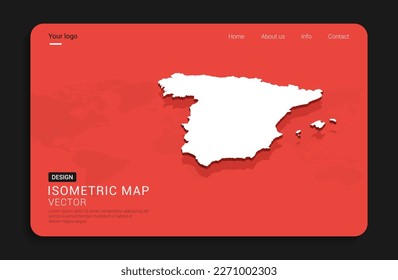 Spain map red isolated on dark background with 3d world map isometric vector illustration.