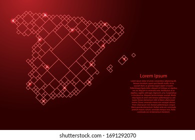 Spain map from red pattern from a grid of squares of different sizes . Vector illustration.