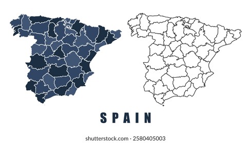 Spain map regions border outline vector set
