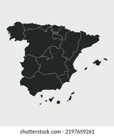 Spain map with regions isolated on white background. Outline Map of Spain. Vector illustration