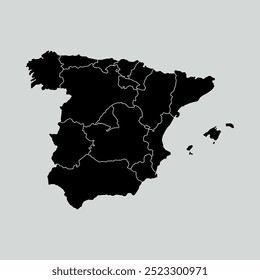 Spain map with regions isolated on white background. illustration map of Spain