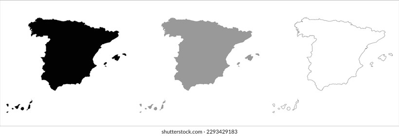 Spain map set with black, grey and white color