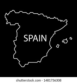 Spain map sign. White outline of Spain on a black background