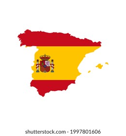 Silueta de mapa de España con bandera sobre fondo blanco