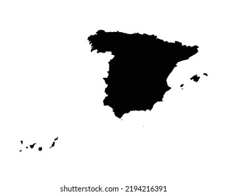 Mapa de España. Mapa del país español. Nación nacional de España negra y blanca Esbozo de geografía Territorio fronterizo Forma Vector Ilustración Clipart