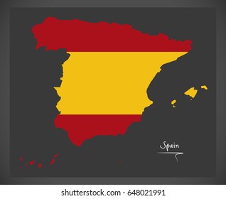 Spain map with Spanish national flag illustration