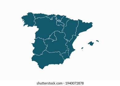 Spain map vector. blue color on white background.