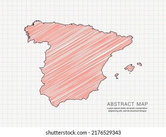 Mapa español de silueta de color vectorial chaótico dibujo a mano dibujado en papel de cuadrícula.