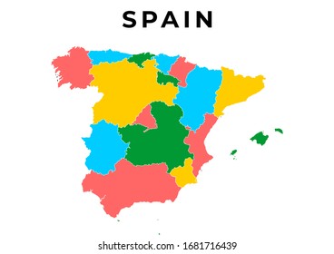 Spain Map Vector Colorful - Blank map of Spain administrative divisions colorful vector illustration