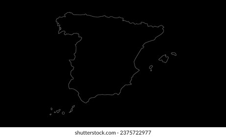 Spain map vector illustration. Drawing with a white line on a black background.