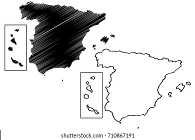 Spain map vector illustration, scribble sketch Spain