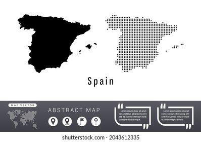 Spain map vector set halftone dots black.