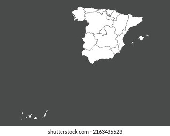 Spain map vector, white color, Isolated on gray background
