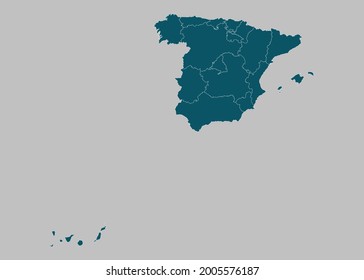 Spain map vector,isolated ocean blue color on gray background