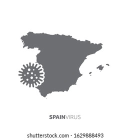 Spain map with a virus microbe. Illness and disease outbreak