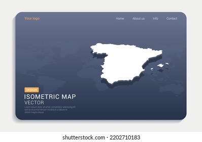 Spain map white on blue background with isometric vector.