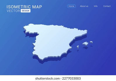 Spain map white on blue background with isolated 3D isometric concept vector illustration.